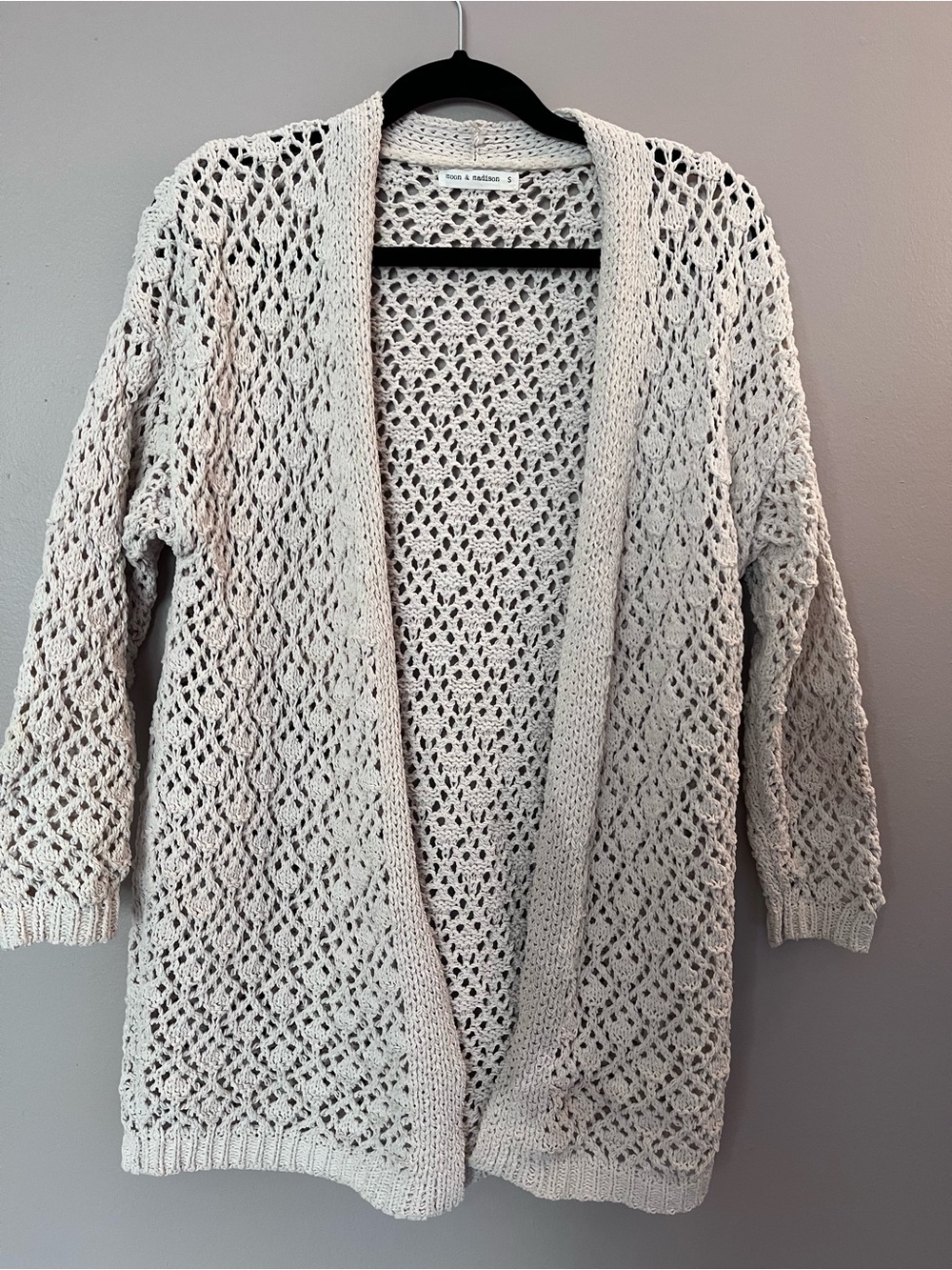 moon & madison Cream Open-Weave Crochet Cardigan